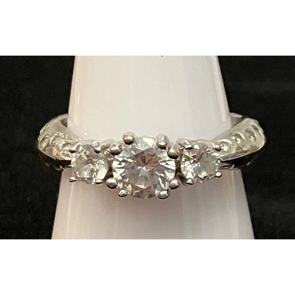 Rhinestone Wedding 3 Stone Silver Tone Engagement Ring Sz 9 Formal Dinner